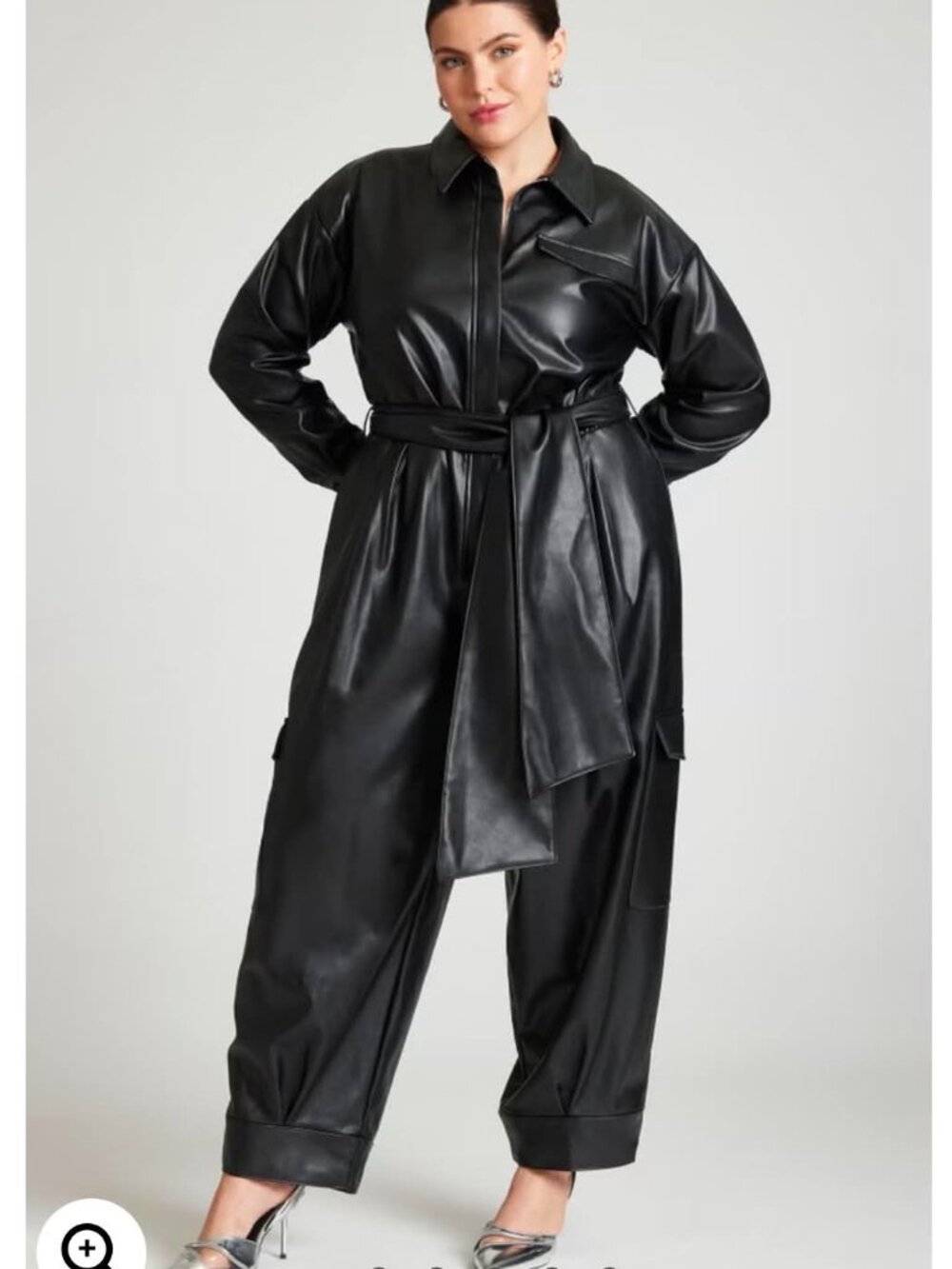 LIKE NEW Eloquii Faux Leather Jumpsuit With Cargo Pockets- Black Sz 20w